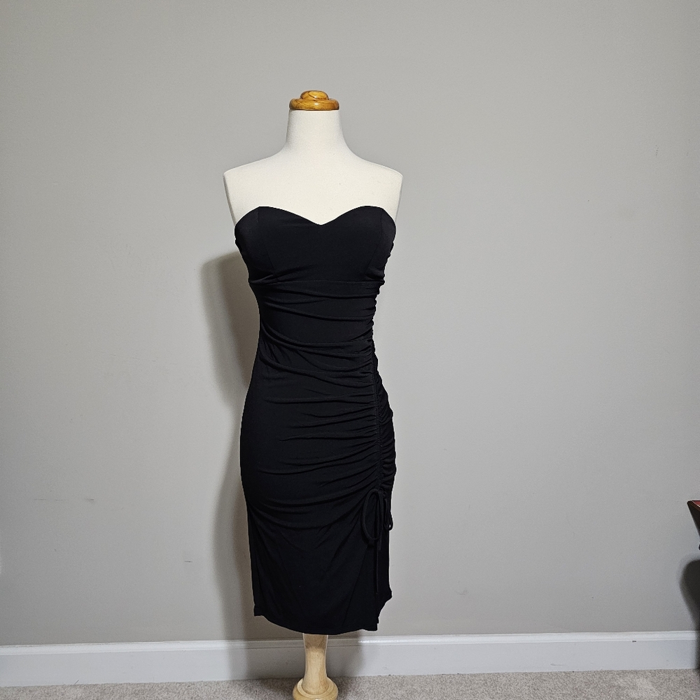 City Vibe Black Strapless Ruched Bodycon Mini Dress - S 5